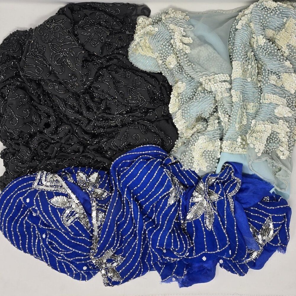 Vintage Beaded Appliqué Trim Lot Sequins Silk Sewing Costume Couture Salvage